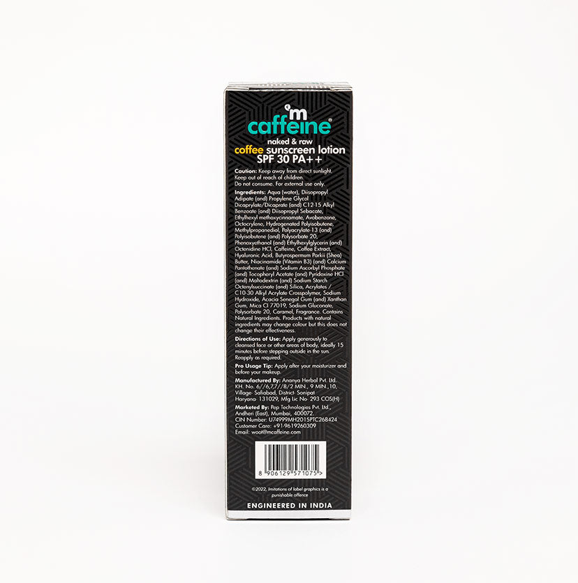 mCaffeine Coffee Lotion Sunscreen SPF 30 PA++ | Repair UV Damage, Zero White Cast & Water Resistant (50ml)
