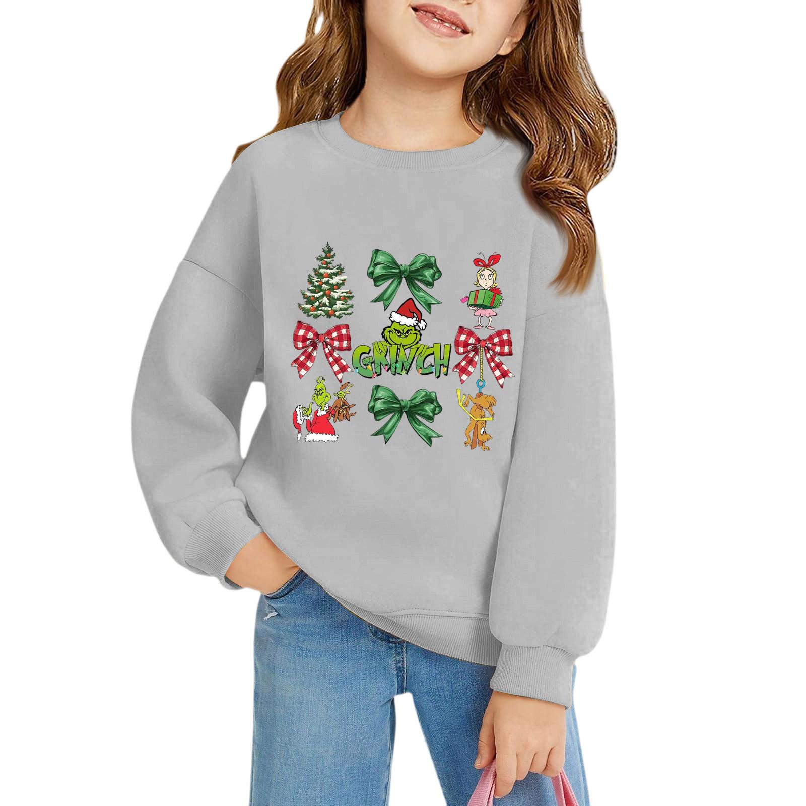 

Рождественские пуловеры с круглым вырезом для девочек, детские топы с принтом 110