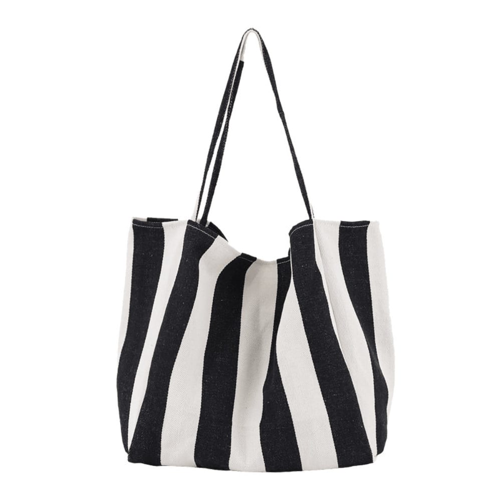 Koreaanse Versie van Retro Literaire Handtas Eenvoudige Kleine Verse Gestreepte Tas Casual Mode Grote Capaciteit Schouder Dames Tas Black veelkleurig