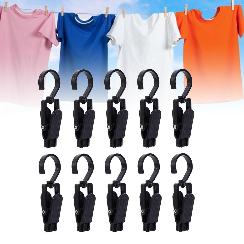 10pcs Clothes Hook Clips Multi Purpose Strong Load Bearing Rotatable Plastic Hat Hanging Clips for Socks Curtains