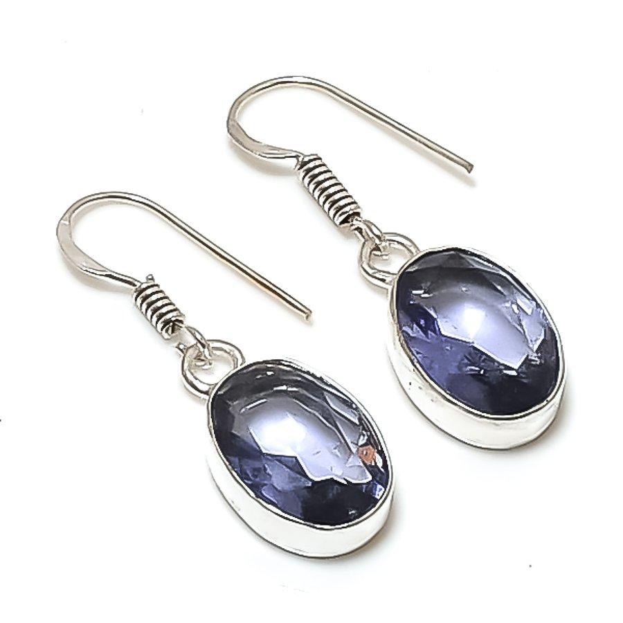 Natürlicher Amethyst Edelstein Handgefertigter 925 Sterling Silber Ohrring 1,38" AE-11683