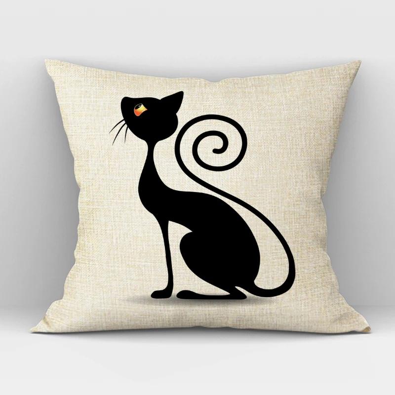 Black White Hand Painting Cat Cushion Cover Nordic Decoration Design Pillow Cover for Home Sofa Decor Cute Throw Pillow Case