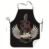 Men'S Black Rock & Roll Guitar & Wings Apron - Durable Polyester, Perfect for Barbecue & Kitchen Use, Barbecue Apron|Musical