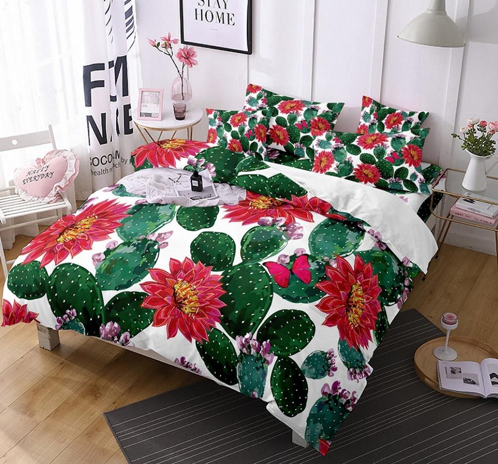 Comforter Cactus Queen King Size Green Plants Boys Girls Teen Bedding Set 3 Piece Set With 2 S Super Soft