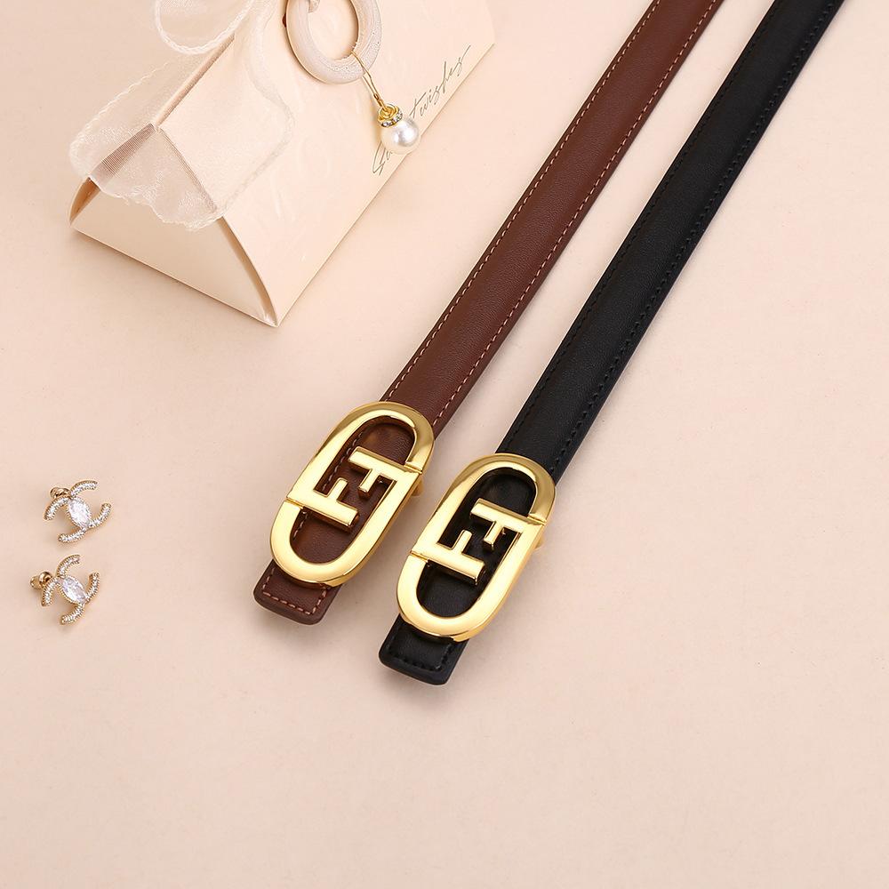 F Letter Buckle Premium Sense Business Belt Genuine Leather Women'S Cowhide Alloy Smooth Buckle Belt Belt