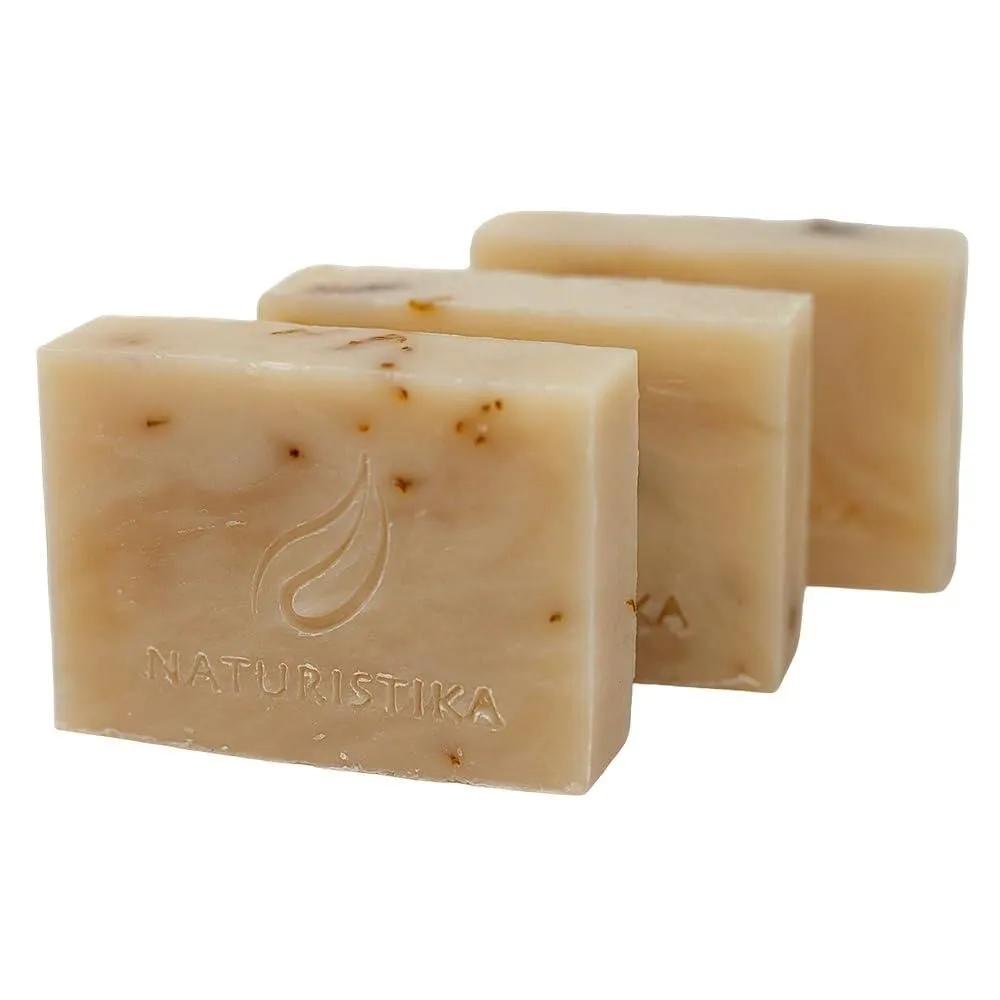 

Naturistika Aloe Calendula Soap Bar 3-Pack. Handcrafted with vegan oils. Face and body soap. For men, women, and teenagers. Shea