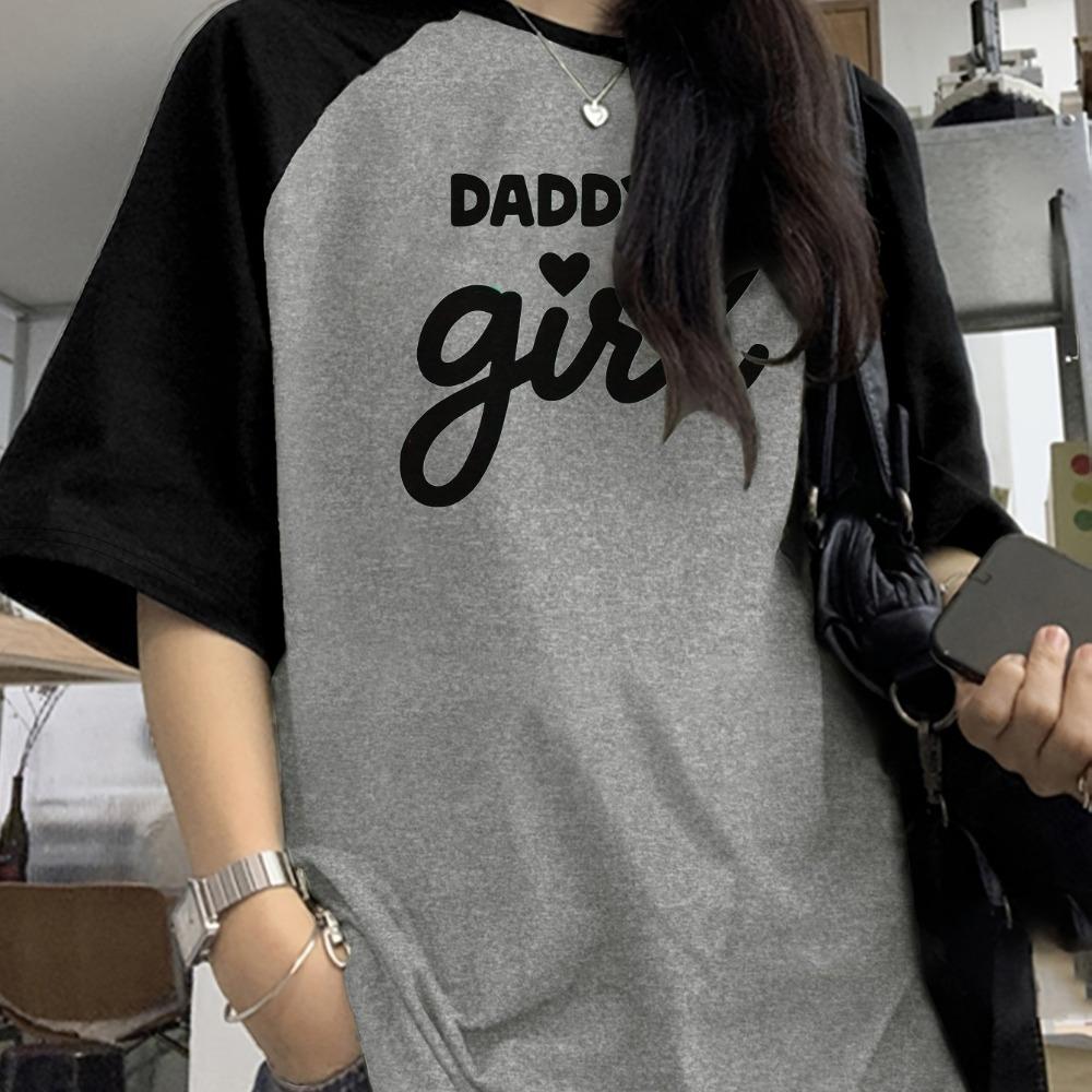 

Women s casual crew neck T-shirt with letter pattern, suitable for all seasons XXS
