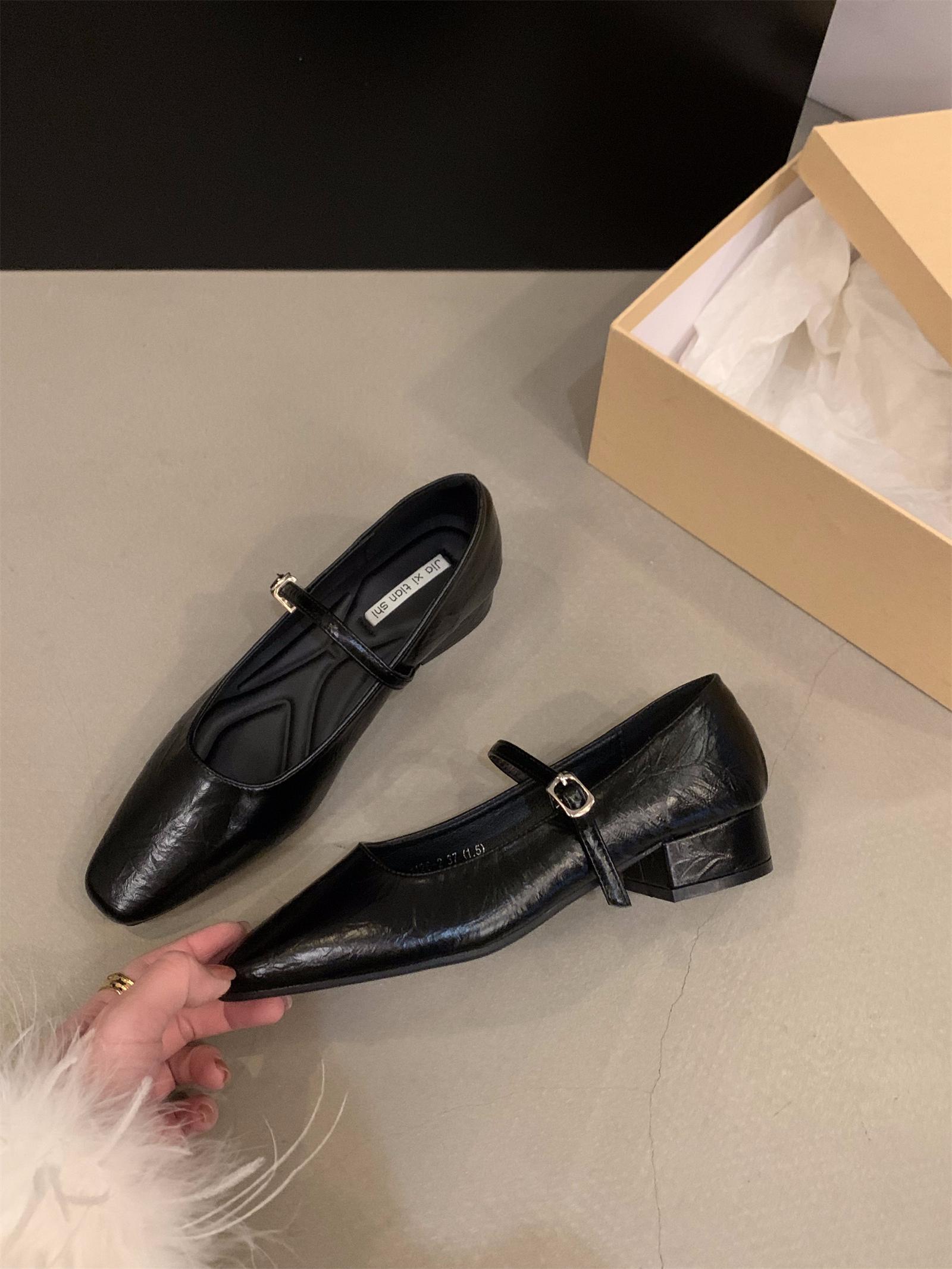 

Coarse heel silver Mary Jane single shoes women s shoes 2025 new spring and autumn square head French spring with skirt evening shoes 35 чёрный