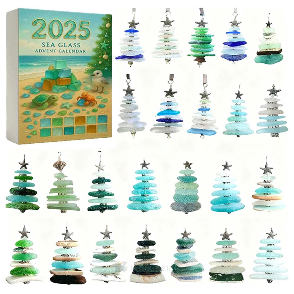 Sea Glass Christmas Tree Advent Calendar,24 Days Of Ocean Themed Holiday Surprises,2D Acrylic Handmade Seaside Christmas Decor,