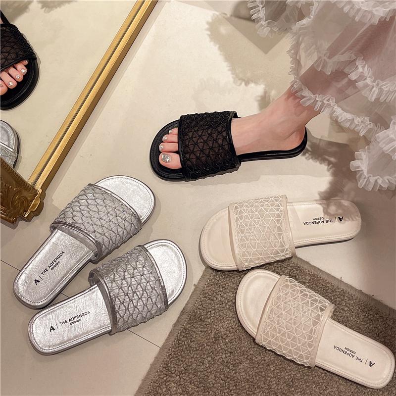 Fashion Summer Hollow Women's Slippers Luxury Open Toes Soft Sole Flat Ladies Outdoor Beach Vacation Sandals Flip Flops Zapatos De Mujer