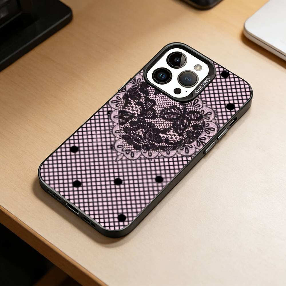 Elegant black lace print design Phone Case For iPhone 17,16,15,14,13,12,11 Plus,Pro Max,XS,Colorful Silver Black Cover