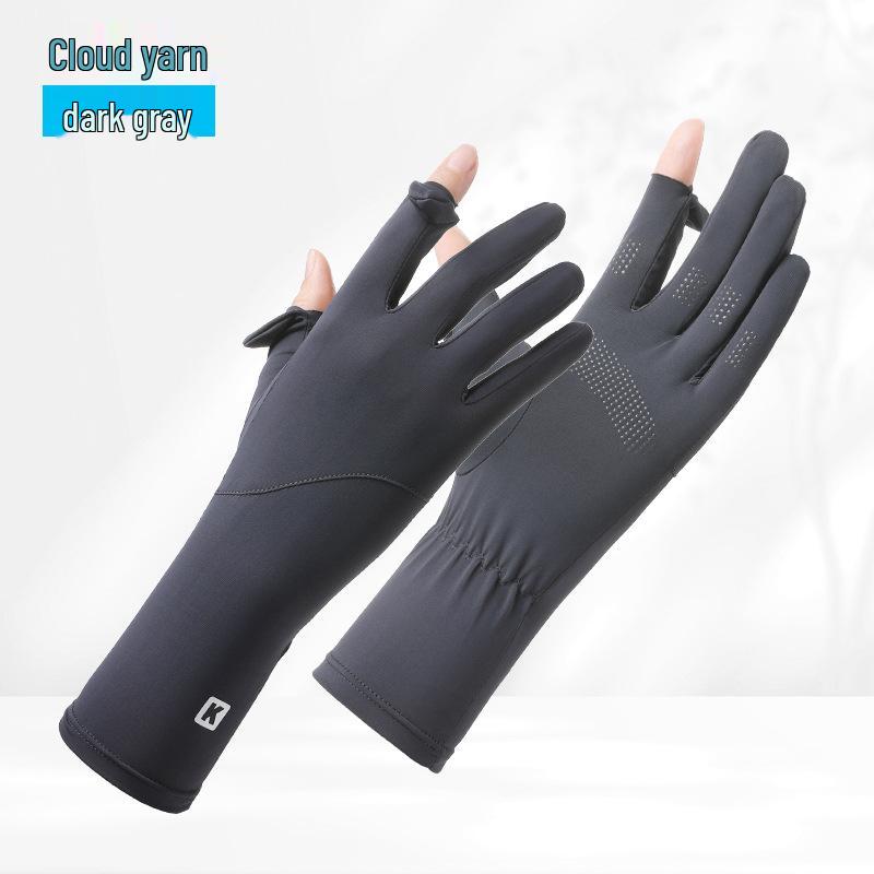 

Женские летние перчатки из ледяного шелка, дышащие, с защитой от УФ-лучей, без пальцев, для вождения и езды на велосипеде, с сенсорным экраном One Size темно-серого