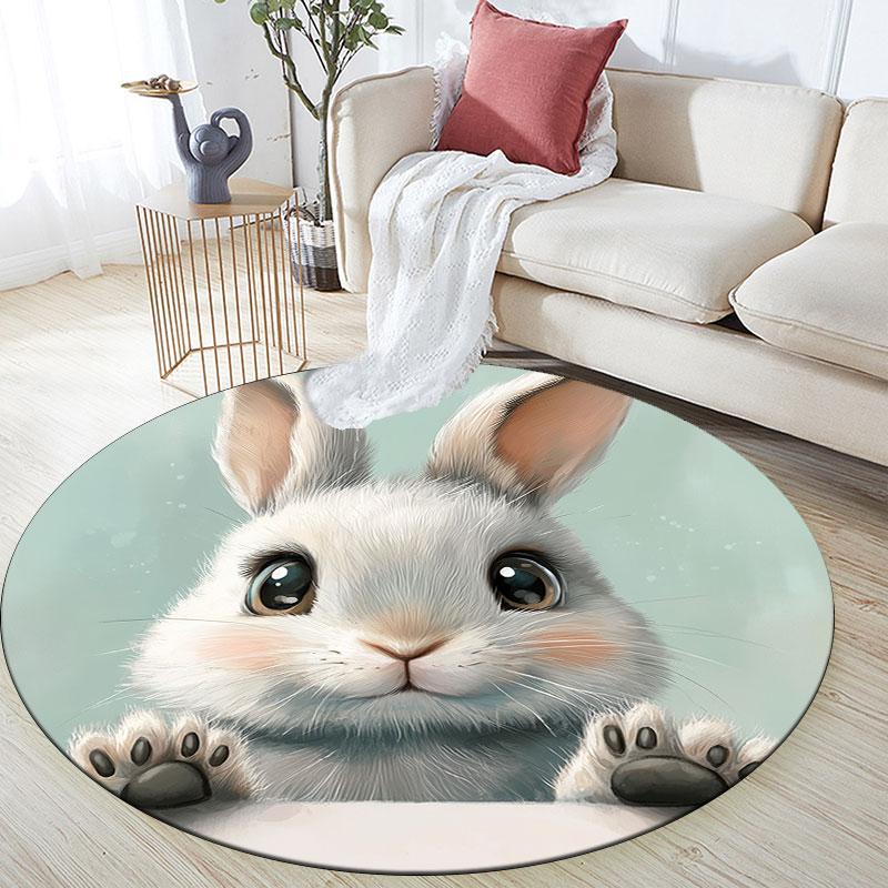 Rabbit pattern round rug,Carpet Rug for Living Room Bedroom Playroom ,Non-slip Floor Mat,Holiday Gifts and Birthday Gifts.
