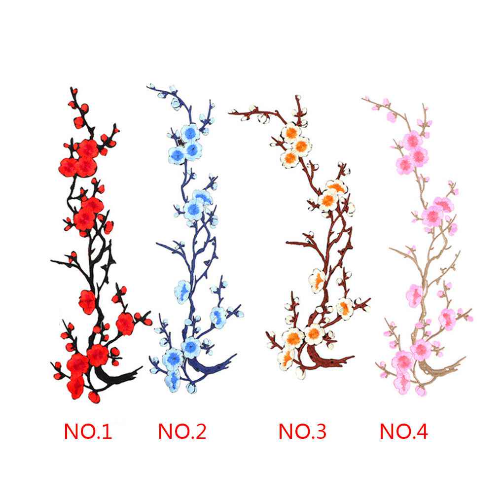 Applique - Plum Blossom Flower Branch Embroidery Patch Motif Iron Sew On Fabric