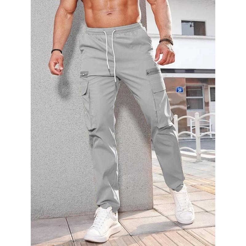 Men's Multi-Pocket Straight Leg Pants Casual Sweatpants Drawstring Work Pants