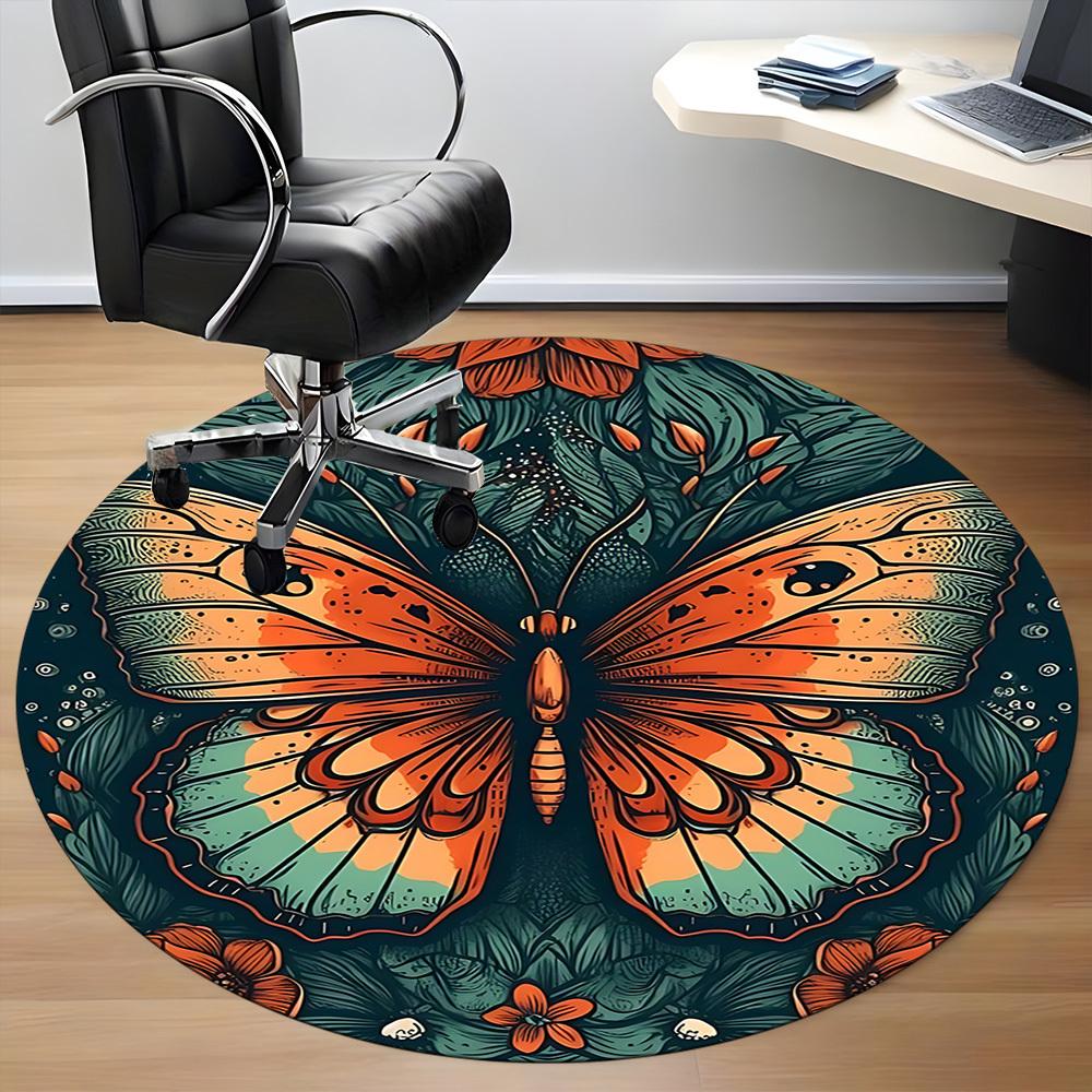 1pc Butterfly Garden Office Round Area Rug, Under Office Chairs Bedroom Living Room Home Decor, Room Deco