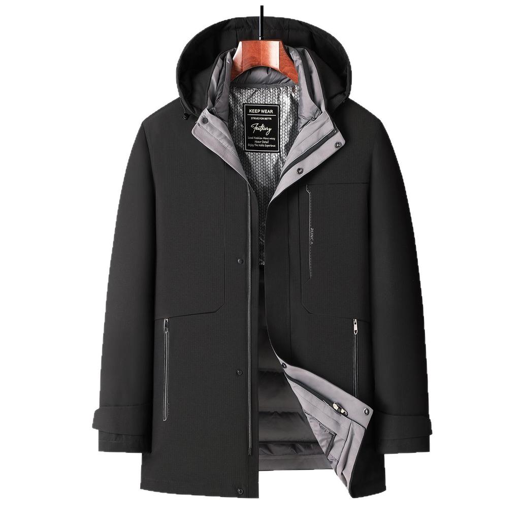 Men's Three-in-One Goose Down Mid-Length Jacket with Detachable Liner - Warm Casual Coat for Middle-Aged and Elderly Dads