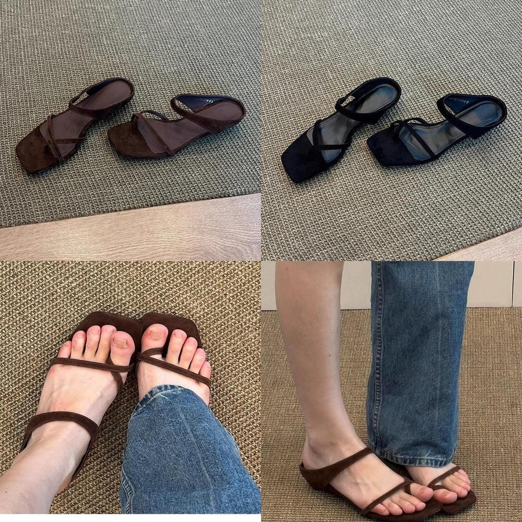 Retro Square Toe Cross Slip On Sandals With Rubber Sole For Summer Casual Women