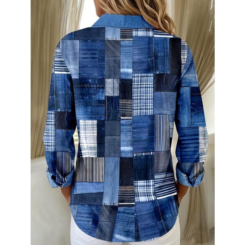 Casual Fashion Color Block Mottled Print Women'S Button Long-Sleeved Shirt Cardigan Top