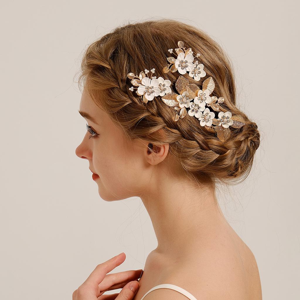 Retro Leaf Flower Hair Comb Hairpin Set Bride Wedding Headdress Handmade Hair Accessories Hairpin Comb