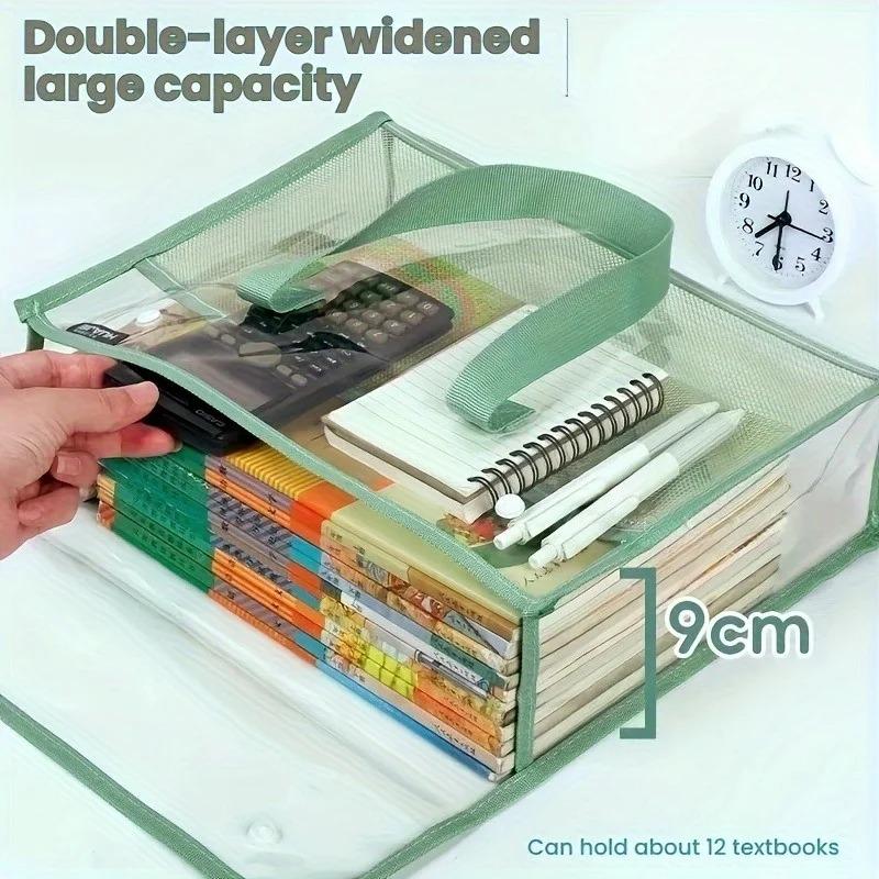 1pc Large Transparent PVC File Folder Organizer with Multiple Compartments for Tablets, School Supplies Storage