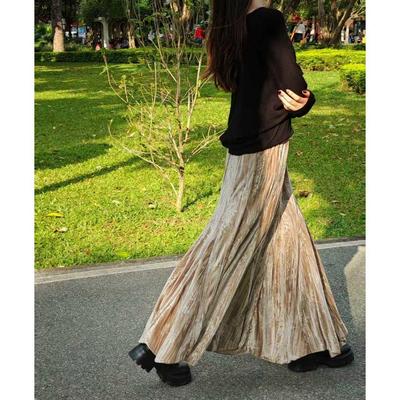 Gonna Lunga a Coda di Pesce da Donna Cinese Retrò - Velluto Verde, Orlo Lungo, Primavera/Autunno/Inverno