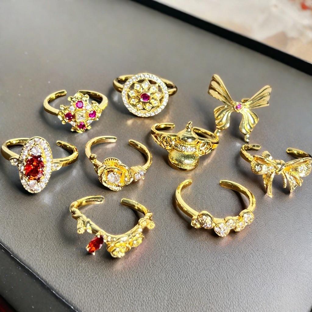 French Retro High-End Gourd Open Ring Zircon Butterfly Flower Niche Design Personalized Accessories