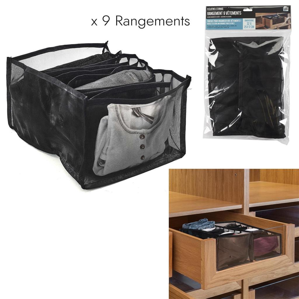 Drawer Organizer For Clothes, Black, Plastic, 9 Kmór
