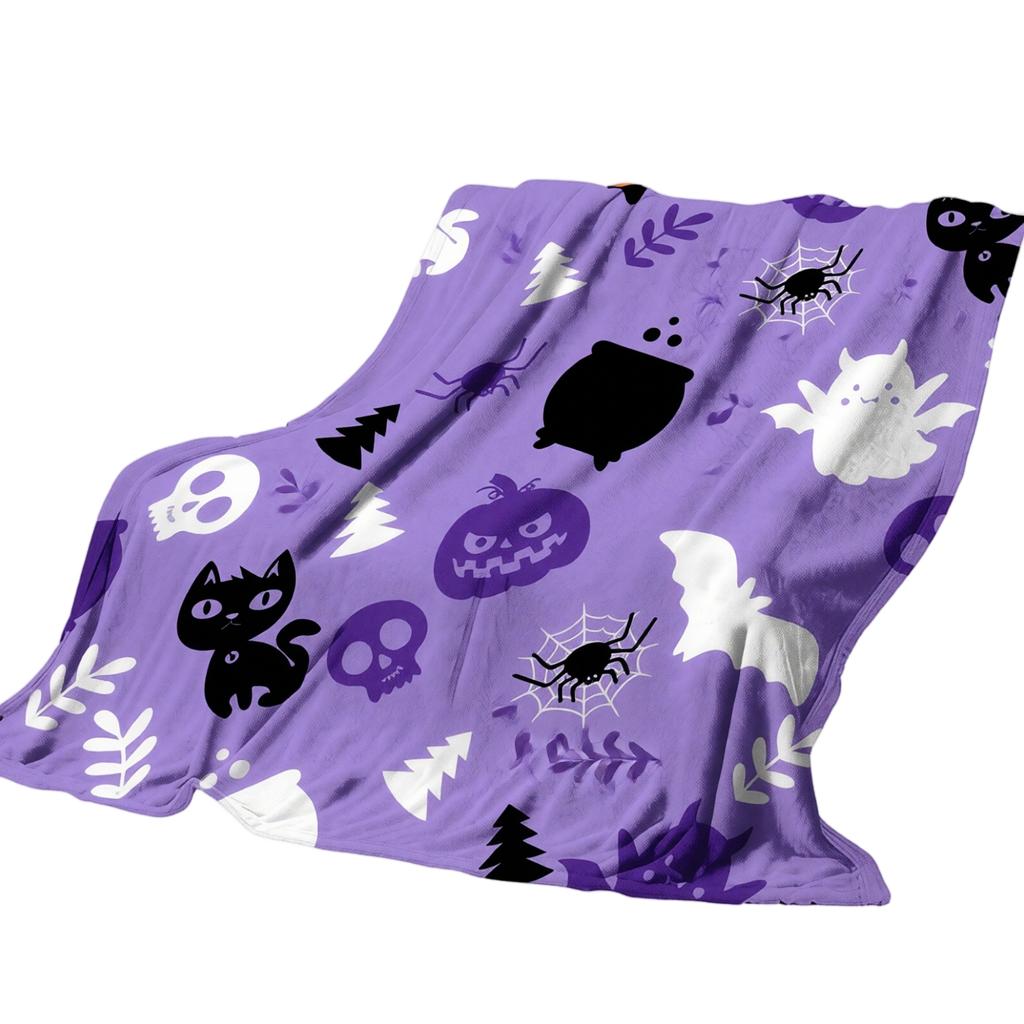 Scary Halloween Flannel Blanket, Cozy Soft Throw for Couch and Bed, Holiday Decor