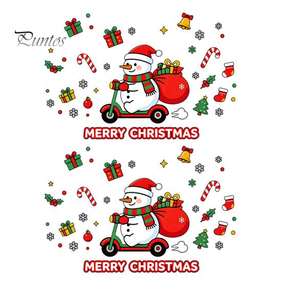 Winter Home Decor Cute Snowman Scooter Christmas Static Window Cling, Cartoon Merry Glass Decorations Decal, Waterproof Sticker for Shop Xmas