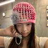 Hollow Crochet Tassel Beanies Hat Bohemian Style Bow Pearl Beanie Cap  Streetwear