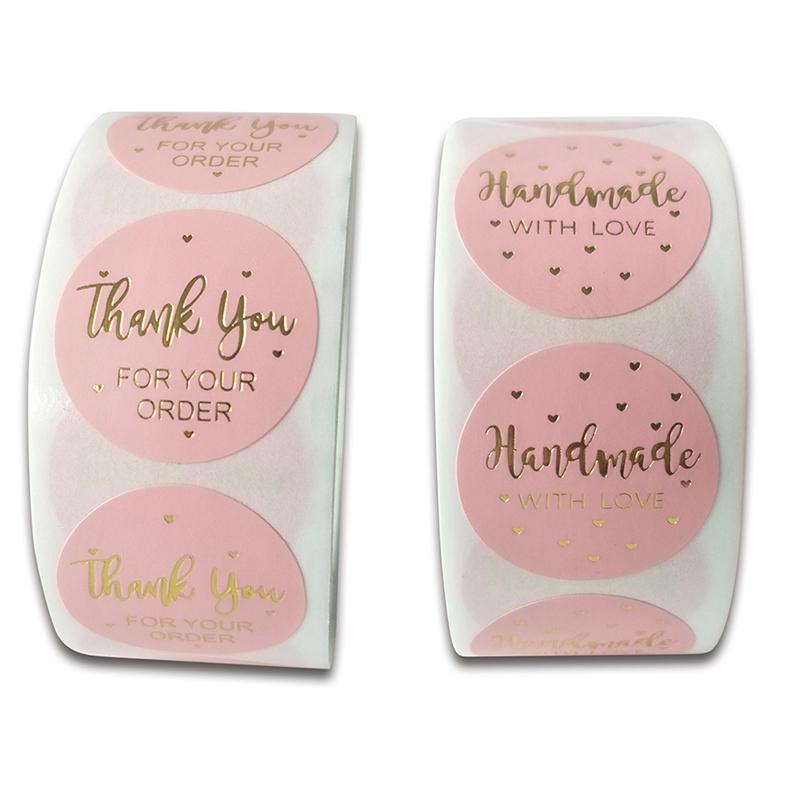 500 st Rosa Tack för din beställning Sticker Kraft Labels Sticker
