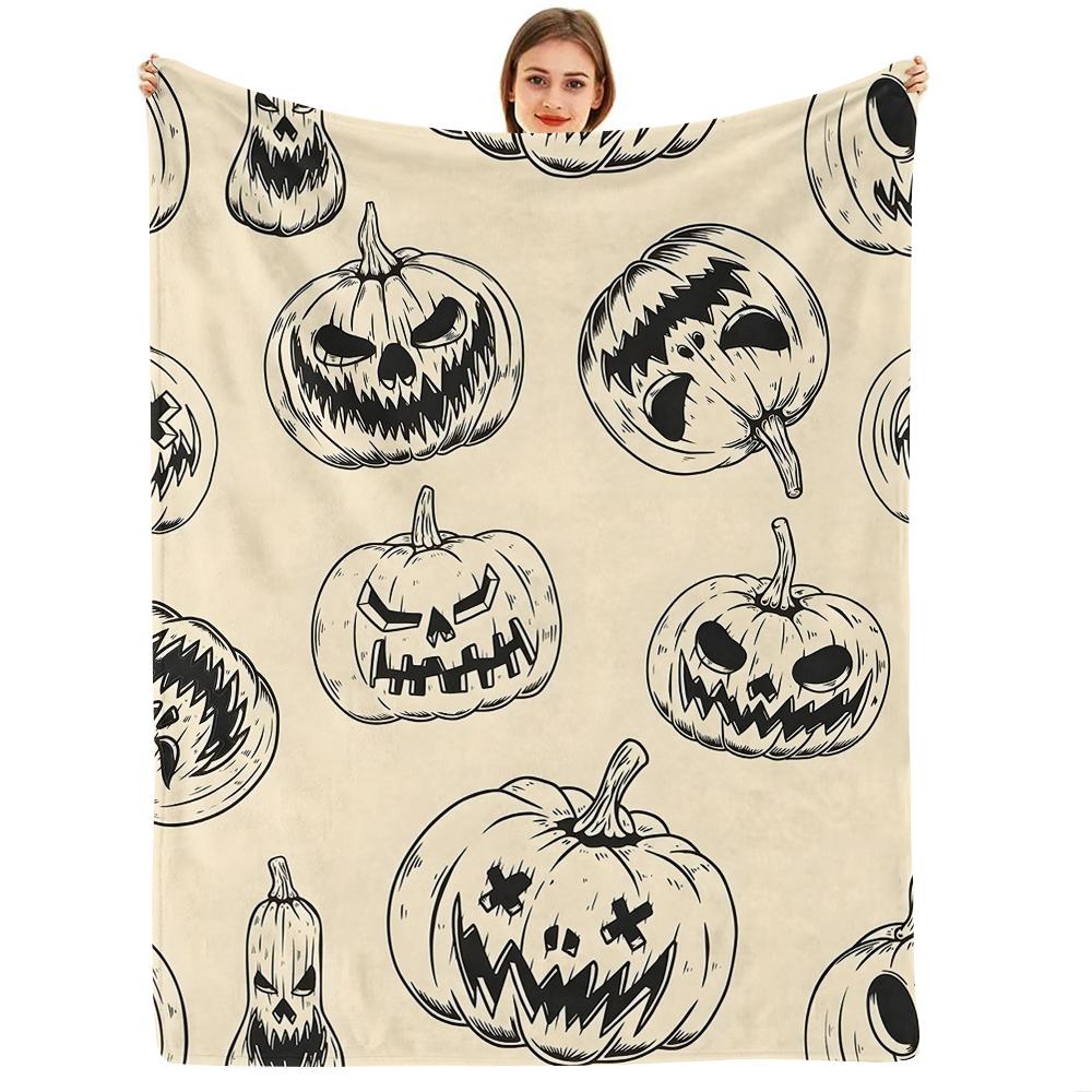Vintage Halloween Scene Soft Flannel Blanket Breathable Warm Throw for Office Car Sofa Kids Room Birthday Xmas Gift