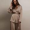 2022 New Ladies Satin Top + Trousers Casual Loose Pajama Set