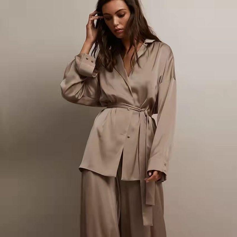2022 New Ladies Satin Top + Trousers Casual Loose Pajama Set