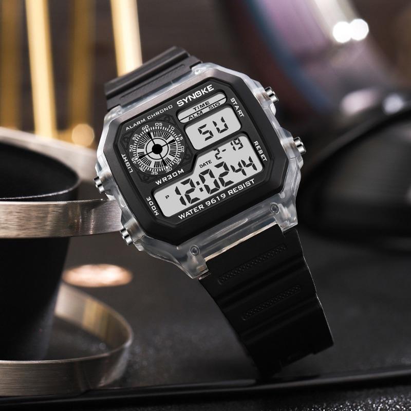 New Top Brand Transparent Color Electronic Watch Luminous Waterproof Sports Men's Square Classic Retro Fashion Sports Student Watch