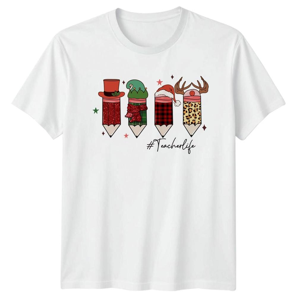 Teacherlife Christmas Pencils Teachers Unisex TShirt Unisexs Tee Graphic Unisex Top S