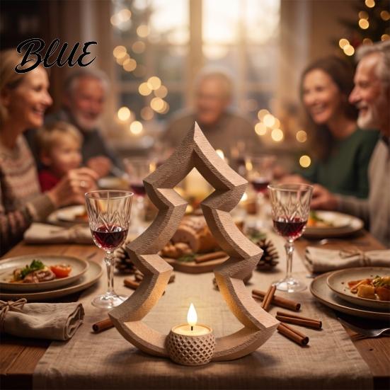 Versatile Holiday Party Supplies Christmas Tree Tea Light Candle Holder 3D Printed Hollow Wood Decorative Winter Home Ornament Tabletop for