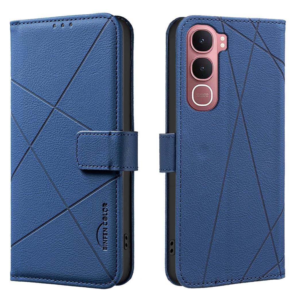 For vivo Y31 5G Case BINFEN COLOR BF35 Geometry Imprinted Leather Phone Cover RFID Blocking Wallet Stand