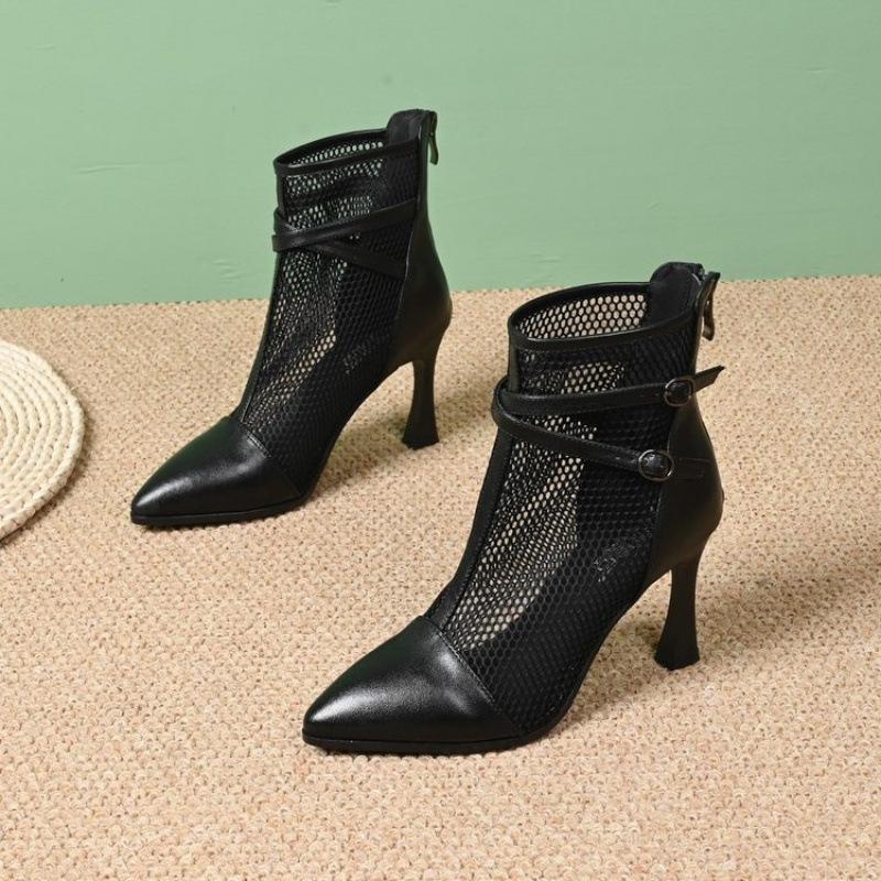 2025 New Sandals Women's Summer Martin Boots High-heeled Mesh Boots Mesh Hollow Short Boots Comfortable Women's Shoes Cool Boots