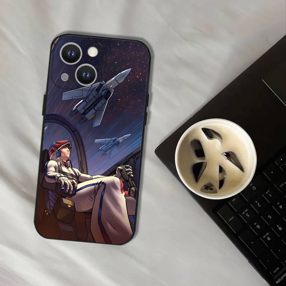 R-Robotech Macross Black Soft Cover Phone Case For iPhone 17,16,15,14,13,12,11,Pro,XS,Max,XR,Plus,E,SE4,Mini