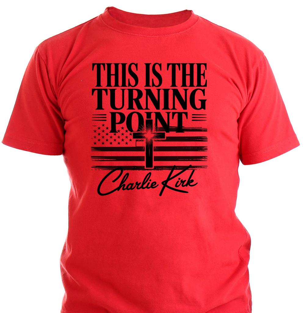 Charlie Kirk Turning Point USA American Flag Christian Patriotic Red T Shirt