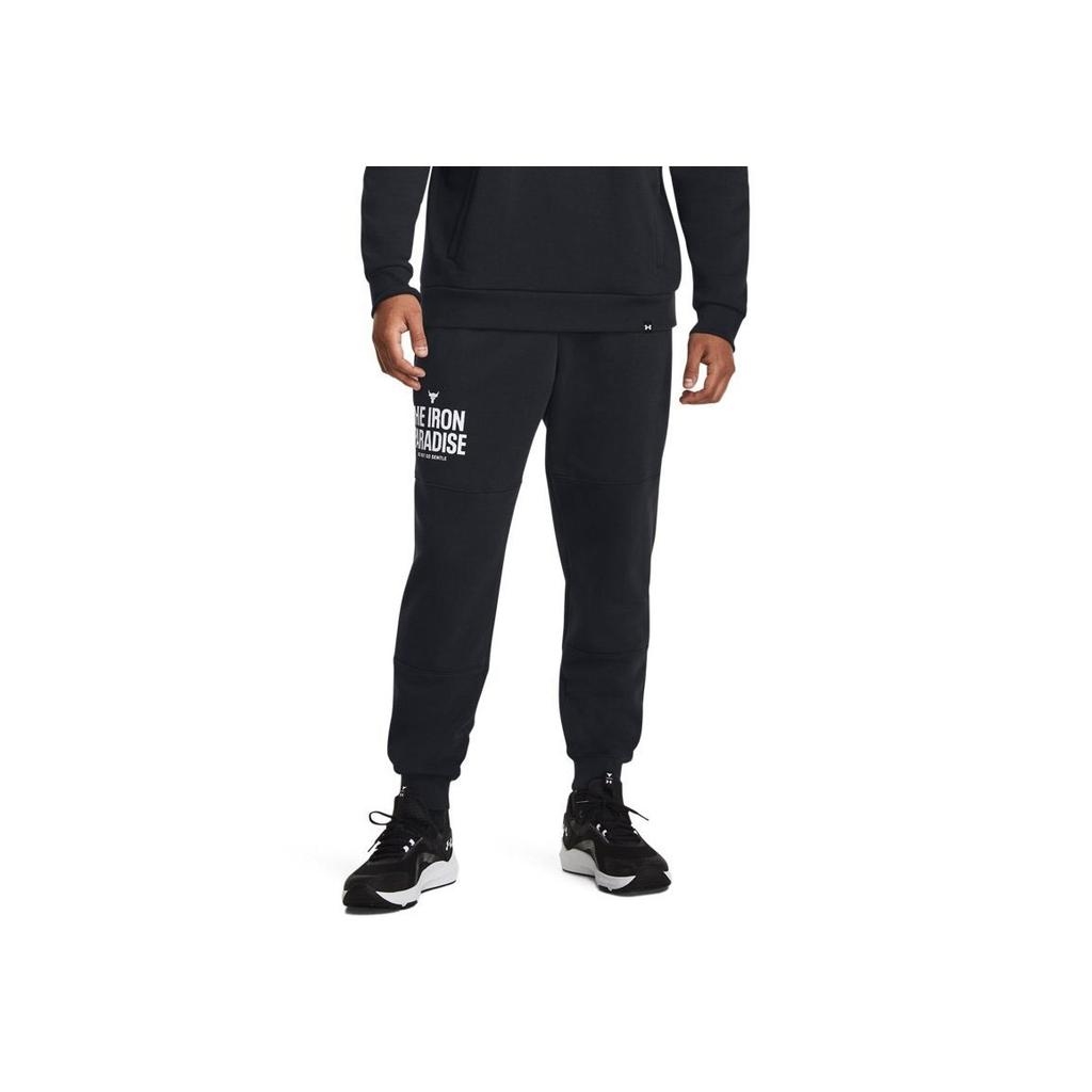 Under Armour Johnson Series Letter Logo Printed Fleece Jogging Training Knit Pants Men Pants Black 1380108-001
