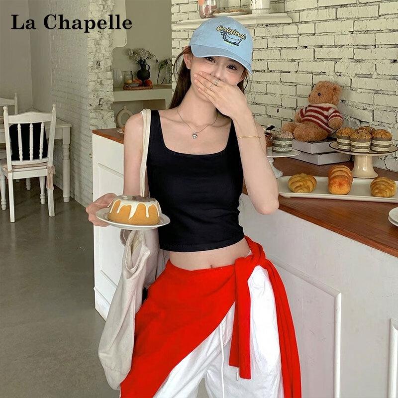 La Chapelle Women s Square Neck Cropped Tank Top with Built-in Bra L