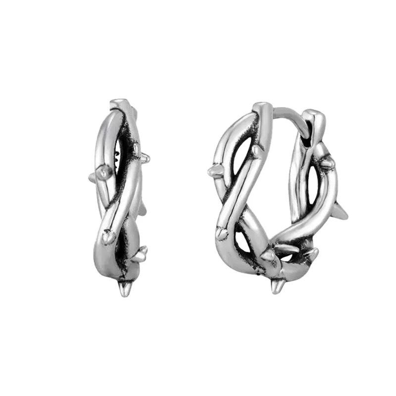 Punk Silver Color Thorns Hoop Earrings for Man Women Fashion Hip Hop Metal Geometric Twisted Ear Buckles Jewelry Accessories