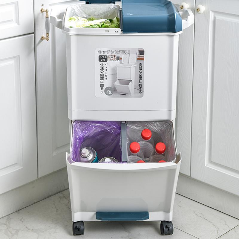 40L Domowy Kuchenny Pojemnik do Przechowywania Recyklingu Ruchomy Z Separacją Mokrego i Suchego Kosz na Odpady Narożny Kosz na Śmieci 2-Warstwowy Pojemnik na Śmieci