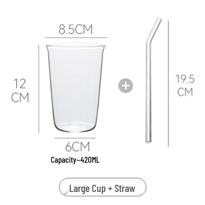 Coffee Shop Style Borosilicate Glass Cup 420ml Glass Cup with Straw
