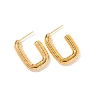 Fashion Trendy  Gold Plated Stainless Steel Jewelry Gift Charm Geometric Square Opening Earrings For Women