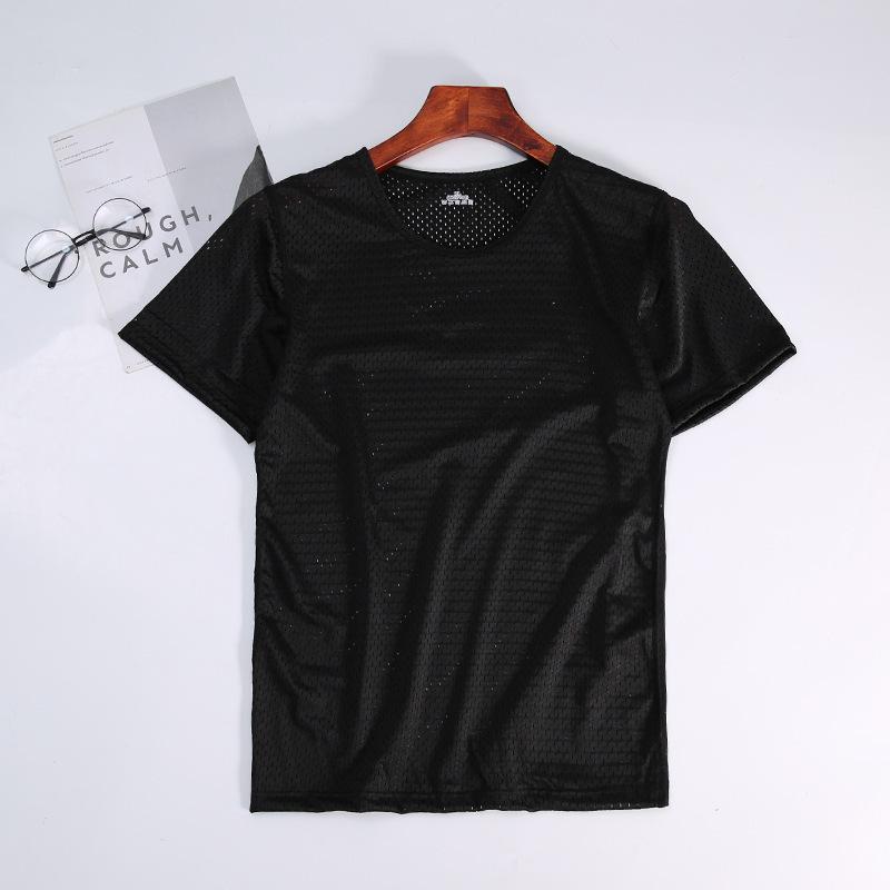 Ice Silk Mesh Loose Fit Round Neck Short Sleeve Plus Size Quick Dry T-shirt
