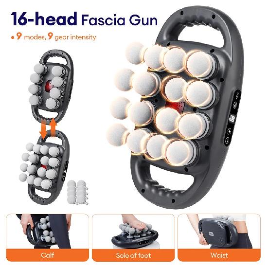 Pistolet de Massage Corporel à 8/16 Têtes Vibration Haute Fréquence Pistolet Fascia Masseur Dos Taille Masseur Cou Épaules Muscle masajeador